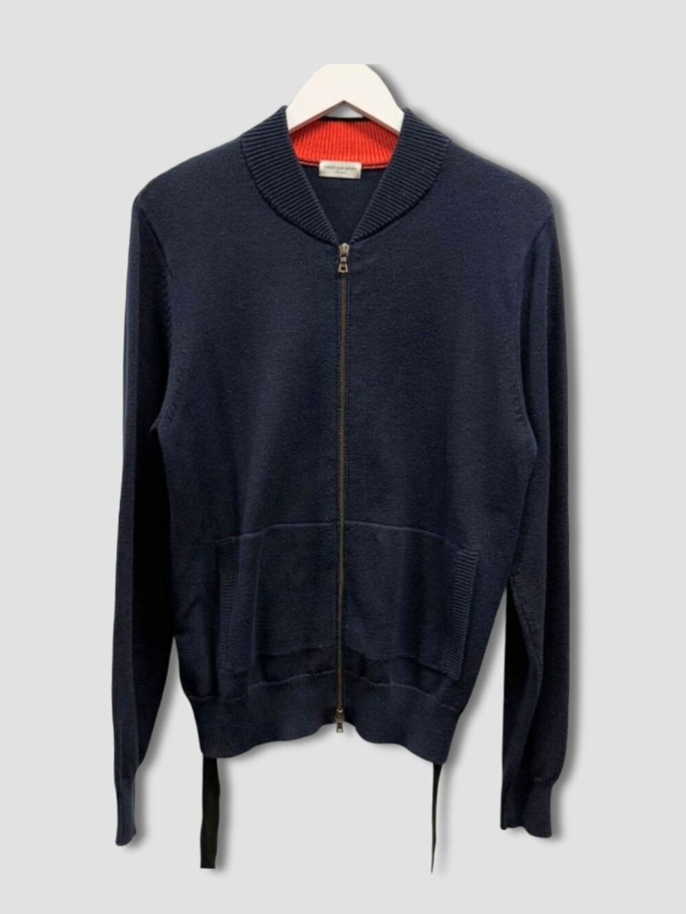 DRIES VAN NOTEN Dark Navy Cotton Belted Zip Up Cardigan Sz M